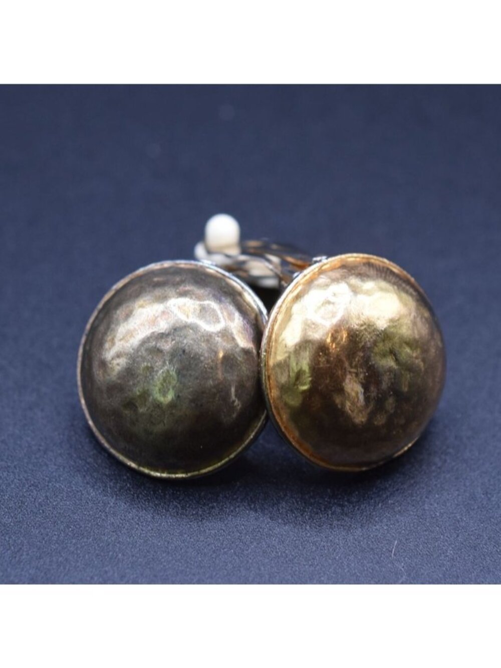 Vintage Hammered Metal Dome Clip-On Earrings Gold-Toned Mid-Century Style Jewelr